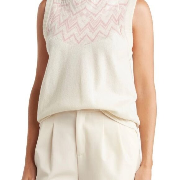 Anthony Thomas Melillo ATM Fair Isle Wool Sweater Vest cream pink size XS NEW - Picture 2 of 9
